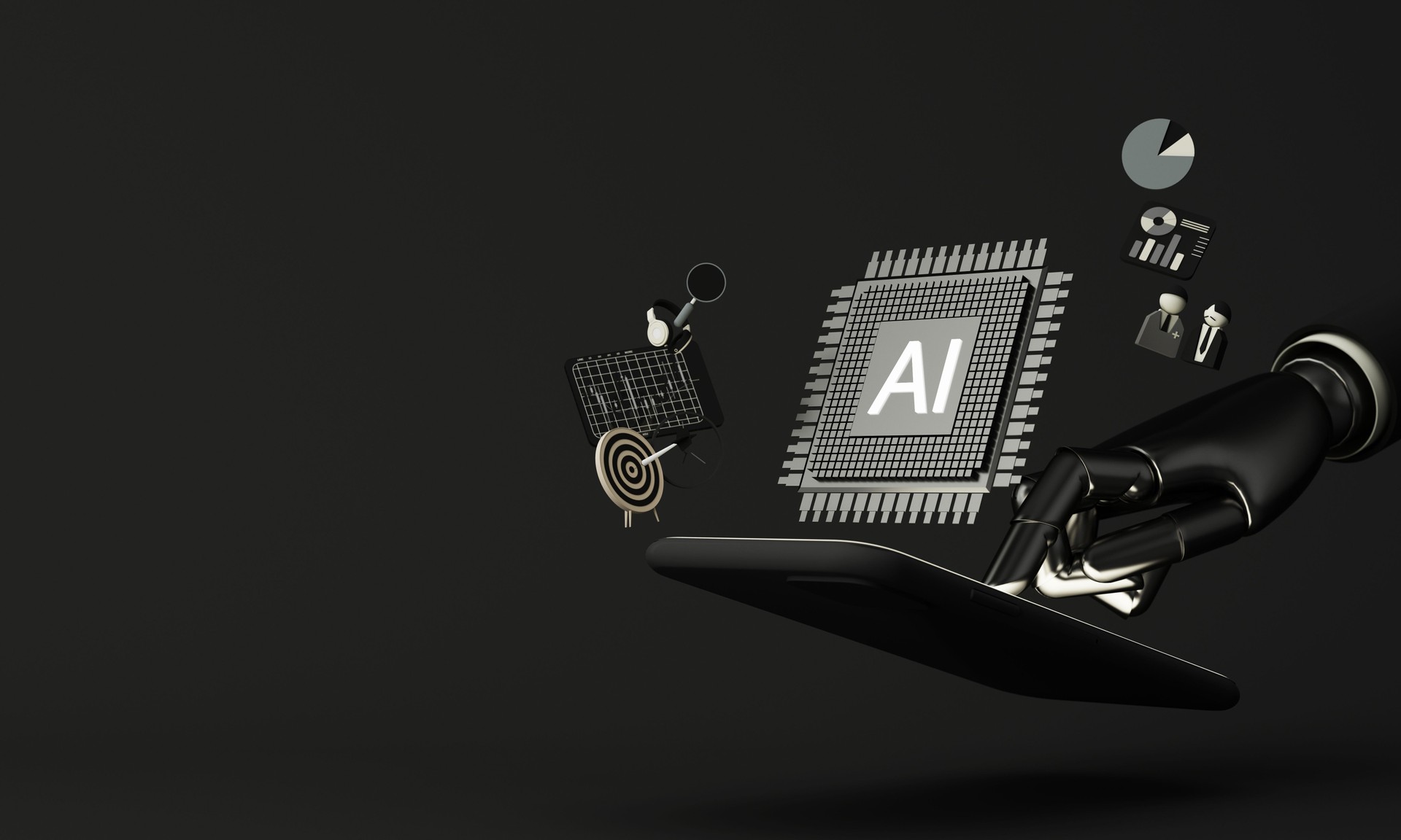 Artificial intelligence (AI) data mining, deep learning computer technologies. Futuristic Cyber Technology Innovation. Brain representing artificial intelligence with cog gear dark tone. 3d rendering